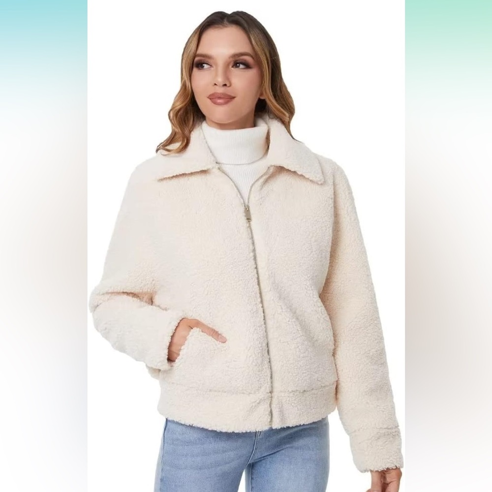 DIASHINY Faux Fur Zipper Coats Women Casual Lapel Fleece